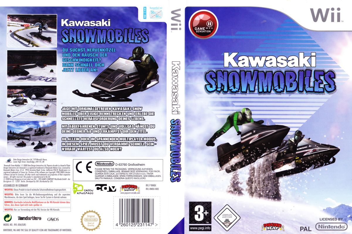 Kawasaki Snowmobiles box art for Wii